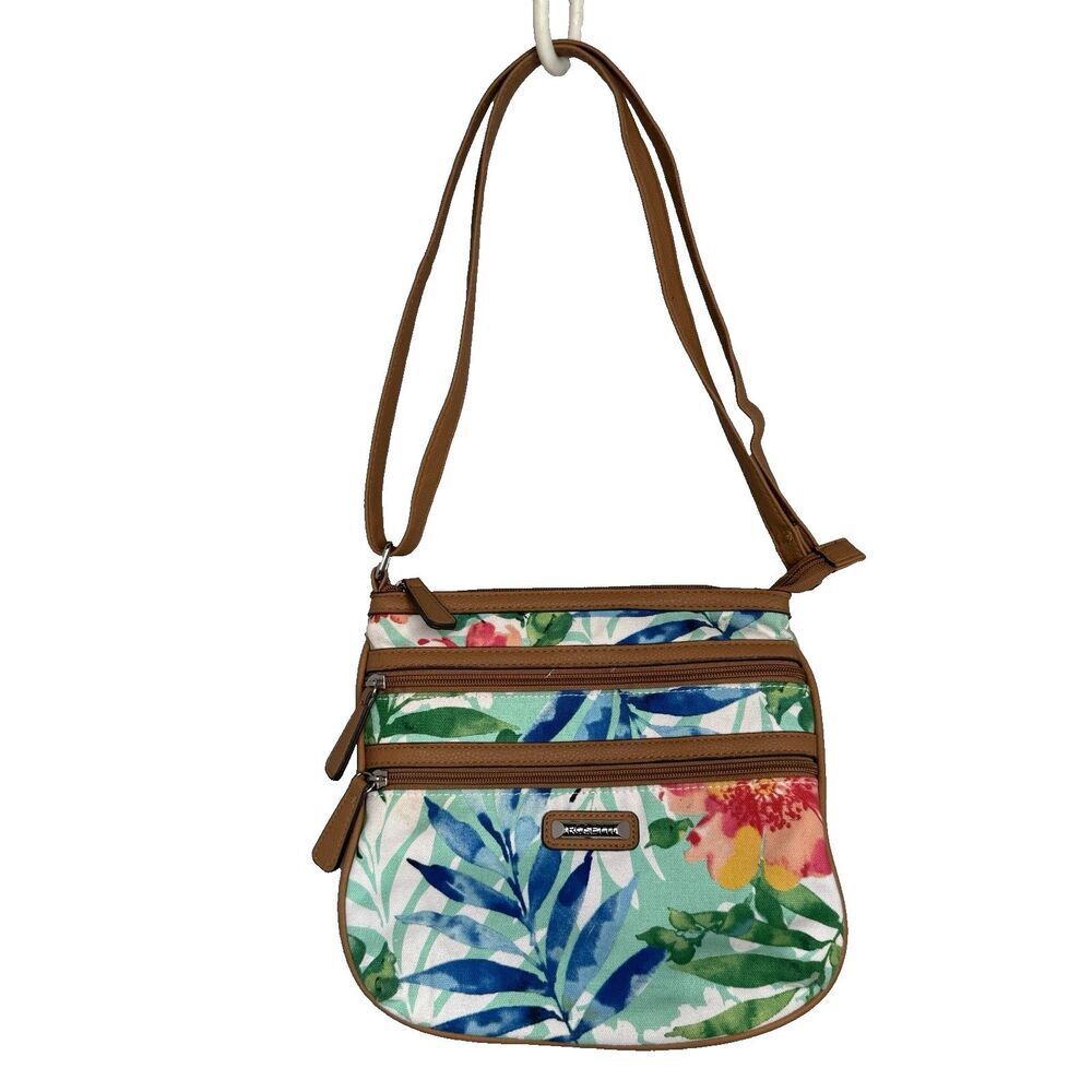 Rosetti Floral Crossbody Purse M-L Canvas and Fx Leather Trim